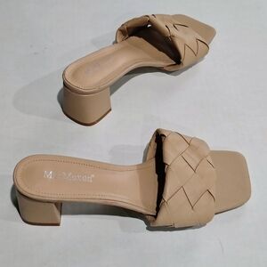 MaxMuxum Nude Braided Block Heel Slide Size 9